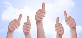 Thumbs up for approval Group of caucasian white people making hand Thumbs up sign. Like, approval or endorsment concept.